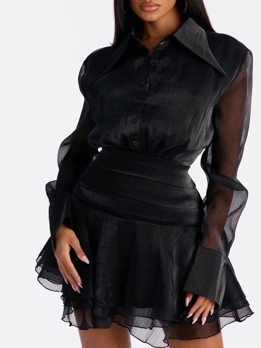 Fashion Nova Black Sheer Long-Sleeve Mini Dress